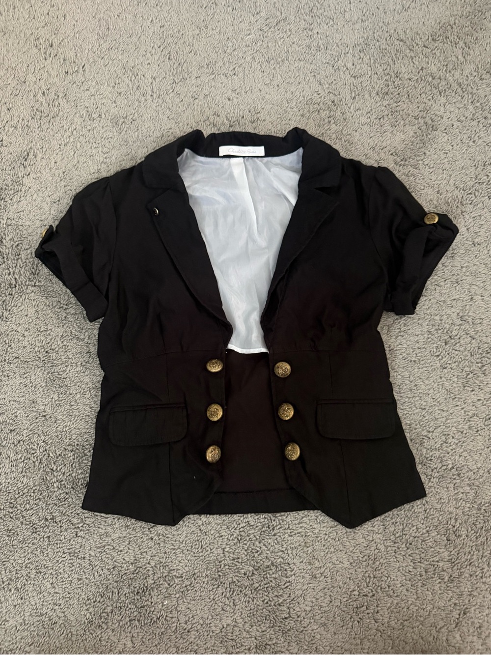 VINTAGE Black Short Sleeve Double-Breasted Women's Blazer